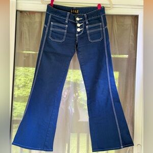 Rare Vintage SLY Japanese denim jeans 25 blue white stitch sailor low rise Y2K